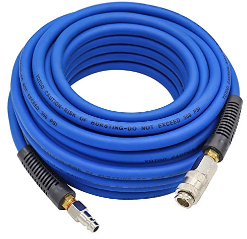 YOTOO Hybrid Air Hose 15m Long 6.5mm ID X 12mm OD 300 PSI with Bend Restrictors, 1/4-Inch Europe Steel Quick Coupler and Plug, Blue