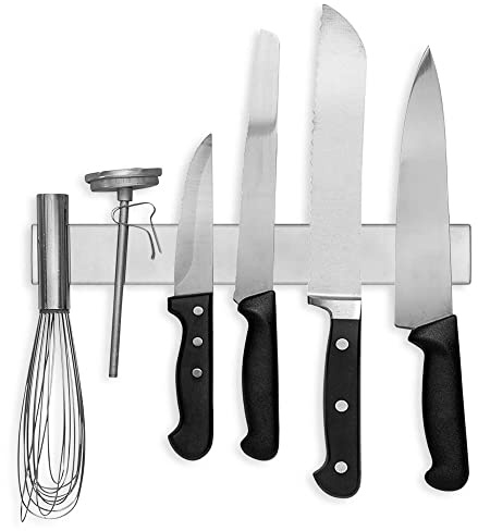 Modern Innovations 12 Inch Stainless Steel Magnetic Knife Bar with Multipurpose Use as Knife Holder, Knife Rack, Knife Strip, Kitchen Utensil Holder, Tool Holder, Art Supply Organizer, Home Organizer