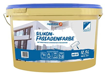 Farbklecks24 Silikon Fassadenfarbe 12,5L (versch. Größen) weiss, wetterbeständig, schmutzabweisend, Außenfarbe