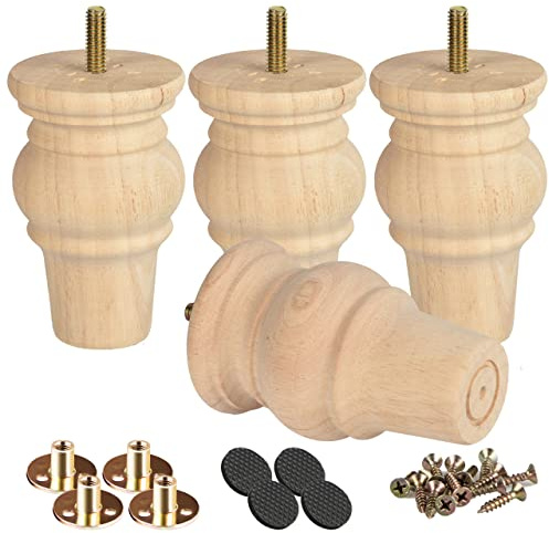 Btowin 10cm Holz Möbelfüße Rund mit M8 Bolzen & Platten 4er Set Unlackiert | Unbehandelt, Beizbar & Lackierbar, Klassisch Kegelform, mit M8 Montageplatten, für DIY-Projekte: Sofa Stuhl Ottomane Schrank