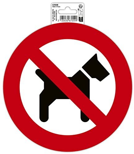 Exacompta - Réf. 67059E - 1 pictogramme adhésif rond INTERDIT AUX CHIENS - En vinyle PVC traité anti-dérapant - Finition brillante - Diamètre : 20 cm - Coloris : rouge