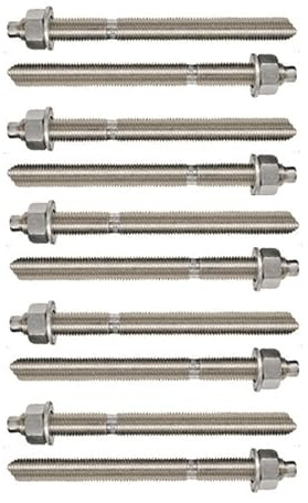 10er Set Ankerstangen Schwerlast Stahl verzinkt oder Edelstahl (Edelstahl, M12 x 160 mm)