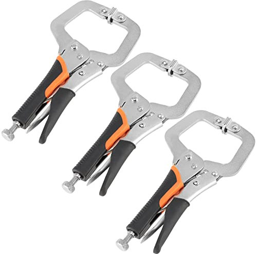 HOZEON Lot de 3 pinces de verrouillage en C de 15,2 cm, pinces de soudage robustes avec coussinets pivotants, pinces de verrouillage à prise étau pour le travail du bois, le soudage, la construction