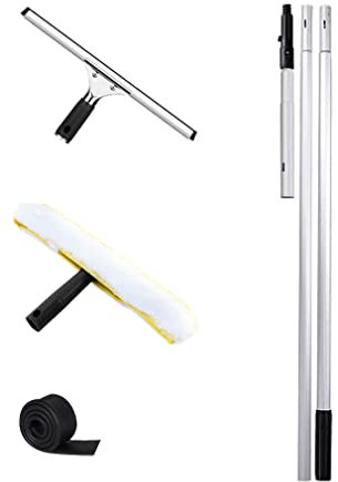 MQZHUK Fensterreiniger Profi Set mit Aluminiumstange Fensterwischer-Reiniger 1.4/2.4m Wasserschieber Bodenabzieher Gummilippe Fensterwischer kompatibel mit Fensterreinigungswerkzeugen (2.4m)