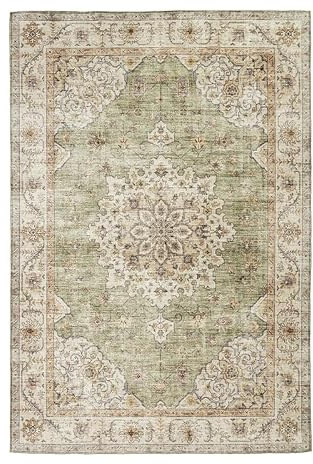 FRAAI | Home & Living Vintage Gartenteppich - Santo Medaillon Grün - Wetterfest - Polyester - 120x170 cm - Balkon, Garten/Terrasse - Terrasse Teppich - Outdoor Rug