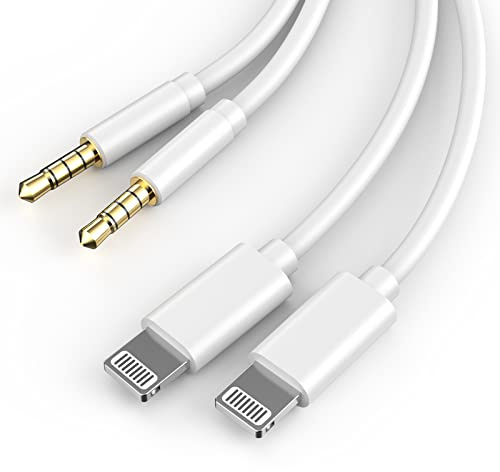Cable auxiliar para iPhone, cable auxiliar de iPhone para coche, paquete de 2 unidades [certificado Apple MFi] Lightning a cable adaptador auxiliar de iPhone de 3.5 mm para iPhone 14/13/12/11/XS/XR/X