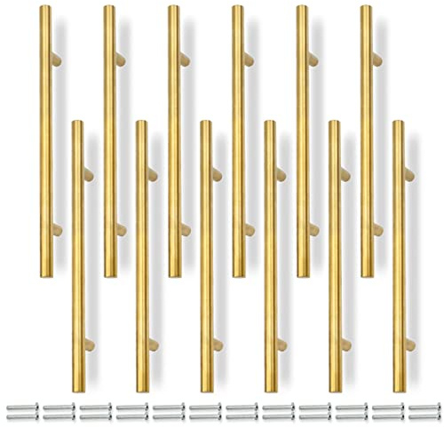 Bwintech 12er-Pack 300mm Gold T-Bar Schrankgriff, Edelstahl, Ideal für Schrank, Schublade, Schrank