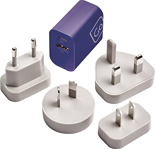 Go Travel Worldwide USB-A & USB-C Mains Charger - Dual Port, Compact | Fast-charges phones, tablets and devices from a compact wall plug - powerful dual-port mains charging abroad. Ref 576.101.