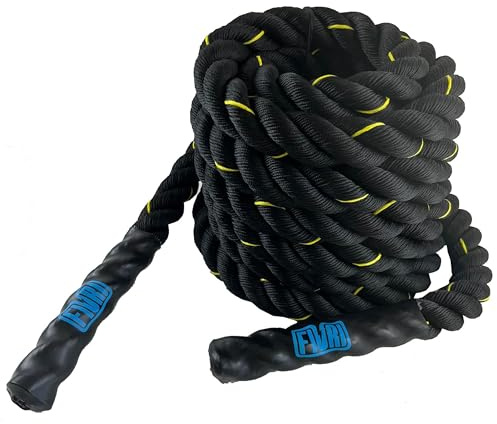 FIURI Cuerdas de Batalla, Cuerda Crossfit, Cuerda de Golpeo para Gimnasio, Cuerdas de Ejercicio Pesado, Cuerda de ondulación para Entrenamiento de Fuerza, 9 Metros, Empuñadura de 2 Pulgadas (50 mm)