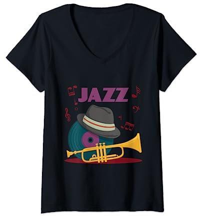 Jazz Classic Music Posaune und Vinyl Smooth Jazz Music T-Shirt mit V-Ausschnitt