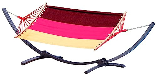 ALEOS. 375cm Hängemattengestell für 1 Person Gestell aus Metall mit Stabhängematte Capri-DE - Gebogene Holzstange - Metallgestell mit Hängematte, Ketten und Karabiner