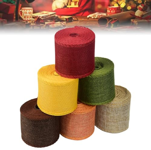 DTYGUIXE 6 Rollen Leinenband Juteband Sackleinen Band 6cm*5m Leinen Dekoband Geschenkband Stoffband Weihnachtsleinenband zum Dekorieren von Hochzeiten, Geburtstagen, Geschenken, Zuhause, Partys