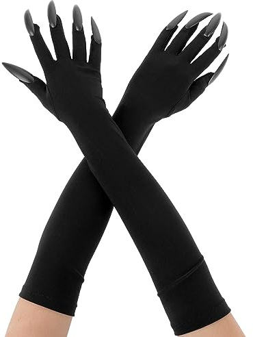Lusofie 1 par halloween klo handskar långa svarta handskar med klor kattklor nagelhandskar för halloween fest cosplay kostym rekvisita, Svart, en storlek