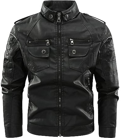 HAOLEI Mens Leather Jackets Motorcycle Bomber Jacket Faux Leather Zip Up Biker Coat Windproof Warm Military Jackets Waterproof Black Windbreaker Casual Business Motorbike Outwear with Pockets