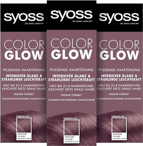 Syoss Color Glow Pflegende Haartönung Lavender Crystal Pantone 18-3530 (3x 100ml), semi-permanente Coloration für strahlende Farbintensität bis zu 8 Haarwäschen, ohne das Haar zu schädigen