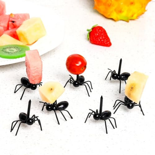 JZK 24x Ant Shape Novelty Fruit Picks for Kids - Fun Fruit Forks, Mini Cake Forks, Bug Party Tableware