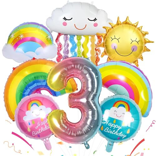 Regenbogen Luftballons 3 Jahre 8 Stück Regenbogen Geburtstagsdeko Regen-bogen Deko Kindergeburtstag für Geburtstags Festival Party Dekoration
