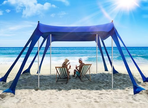 Vibemo Strandzelt, UPF50+ Schutz Sonnenschutz mit 8 Sandsäcken, 3.0 x 3.0 m, inklusive Sandschaufel, Heringe & Stabilitätsstangen, Outdoor Strandüberdachung Pop Up Sonnenschutz für Camping, Angeln
