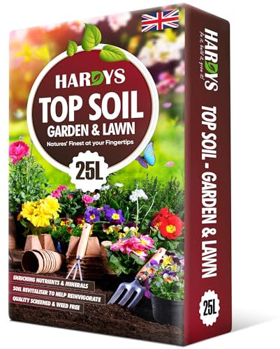Hardys 25L Top Soil for Garden & Lawn - Loam & Sand Based, Enriched Top Soil | Ideal for Grass Seeding, Levelling, Plant Beds, Borders - Graded for Plants Outdoor
