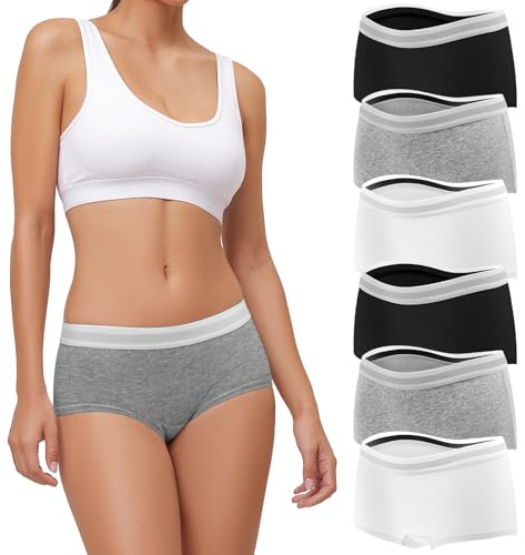 Desanlapi 6-pack boxershorts, kalsonger, bomull, underkläder, hipster, ventilerande trosor, dam, med mjuk stretchig midja, S–XL, Svart x 2 vit x 2 grå x 2, L