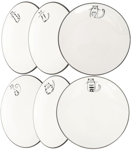 KICHOUSE Assiette De Service en Céramique Ronde Noire Bordée 6 Pièces Plat à Nourriture Multifonction Cuisine, Hôtel Et Restaurant, Assiette Plate Design Nordique Adaptée Au Barbecue Et Dessert