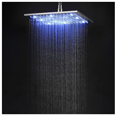 CLLBANT 10-Zoll-Regenduschkopf, LED-Regenduschkopf, quadratischer Messing-Hochdruck-Festduschkopf, verstopfungsfreie Silikondüsen, Temperatur, 3 Farbwechsel, Chrom-Finish
