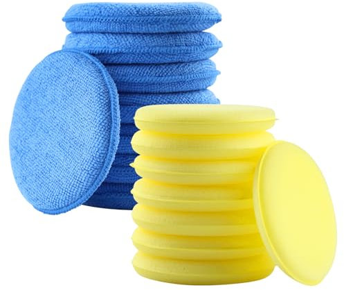 LEONTOOL Mikrofaser-Wachs-Applikator-Pads, 16 Stück, Autowachs-Applikator-Pad, runde Schaumstoff-Applikator-Pads, Polierschwämme, Applikator für Autopolieren, Polieren und Reinigen (12,7 cm blau, 10,2
