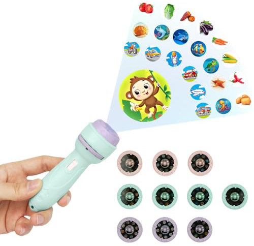 HOTUT Kinder Projektor Taschenlampe,Kinder Geschichte Taschenlampe,Diashow Beamer Spielzeuge mit 18 Scheiben,80 Bilder,Cartoon-Kinderprojektor-Taschenlampe für Jungs und Mädchen