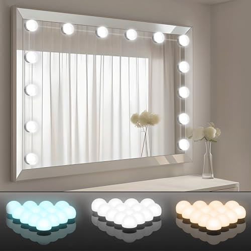JRXH Hollywood Style Mirror Lights, Vanity Lights with 14 Dimmable Bulbs, Adjustable Color & Brightness,Makeup Light Stick on for Dressing Room