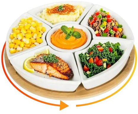 Laexepelle 360° Rotatable Serving Tray and Platters, 11.5 Inch Party Divided Serving Set Removable Serving Dishes for Chips and Dip, Fruit, Veggies, Appetizer, Candy and Snacks