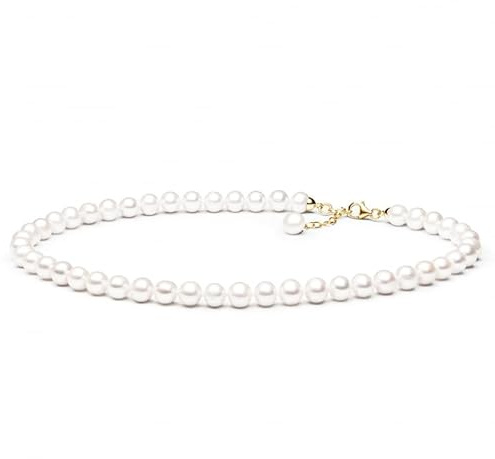 Gaura Pearls Perlenkette Damen Choker – Weiße Süßwasserperlen 8–9 mm • 40–43 cm • 14K Gelbgold plattierter 925 Silber Verschluss • Eleganter Damenschmuck & Geschenk