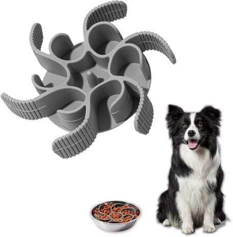 Anti Schling Napf Hund Einsatz Silikon, Langsamer Fressnapf für Hunde Katzen, Slow Feeder Napfeinlage mit Saugnäpfen, rutschfest Flexibel für Trocken Nassfutter, kompatibel mit Edelstahlnapf