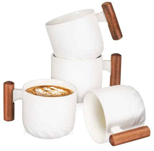 HOLIDYOYO 4piezas Tazas De Cerámica Para Cocina Tazas De Porcelana Con Mango De Madera Espresso