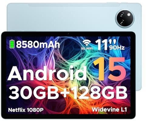 Tab A9 Pro+ Android 16 Tablet 11 inch, 30GB RAM+128GB ROM/2TB, Octa Core Tablets with 90Hz HD Display, 8580mAh Android Tablets, 5G WiFi, Widevine L1, Dual Speaker & Face Unlock - BLUE