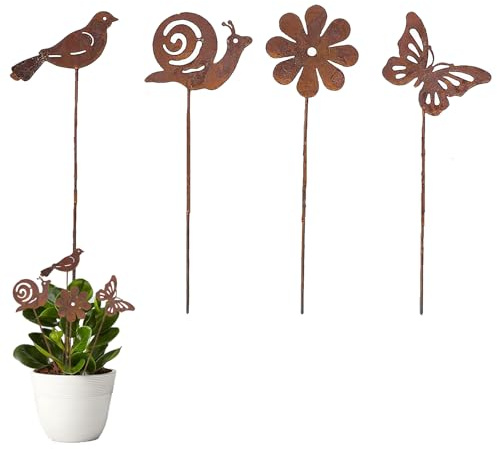 Audio frequency% 4 Stück Gartendeko Rost, Gartenstecker Rost Gartenstecker Metall Rostdeko Gartendeko Blumenstecker Metall Zur Dekoration Von Gärten, Blumentöpfen, Balkonen Und Topfpflanzen