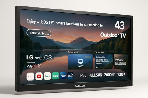Sarason Outdoor TV, Smart TV 4K UHD, 2000Nit Ultra Bright, Sunlight Readable for Outdoor Use, HDR10, IP55 Waterproof, Dolby Atmos, LG webOS Apps Best for UK, Screen Cast (43 Inch)