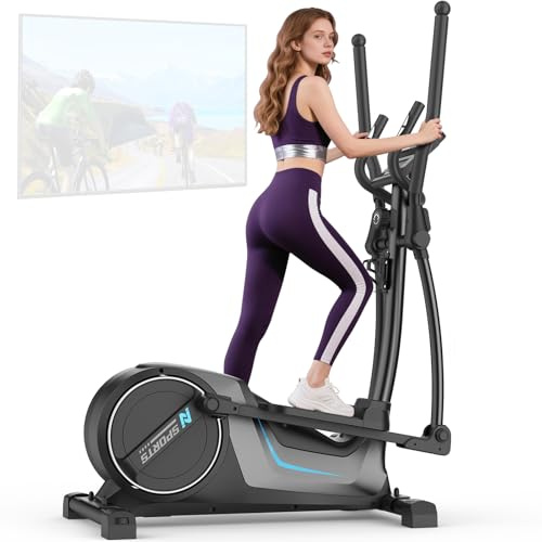 Neezee Elliptical Cross Trainer, Ultra Quiet Cross Trainer for Home Use with 16 Levels Resistance, 8KG Flywheel, 16.5IN Stride, Max Weight 150KG, LCD-Display, Pulse Sensors, App Compatible