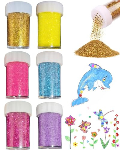 HUVZOR 6 Stück Glitzer-Streuer für Kinder – für weihnachtliche Bastelarbeiten und Dekorationen, für Handwerk Tumble Nail Party Make-Up Gesicht Festival Dekoration,10 g