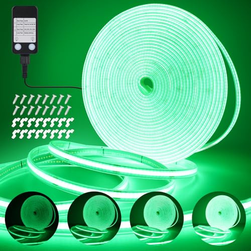 StarryEver 10M Green Led Strip Lights, Outdoor 3200 LEDs 24V CRI90+ Dimmable Plug-in COB Light Strip, with UKCA Power Supply for Garden, Camping, DIY, Home Decoration