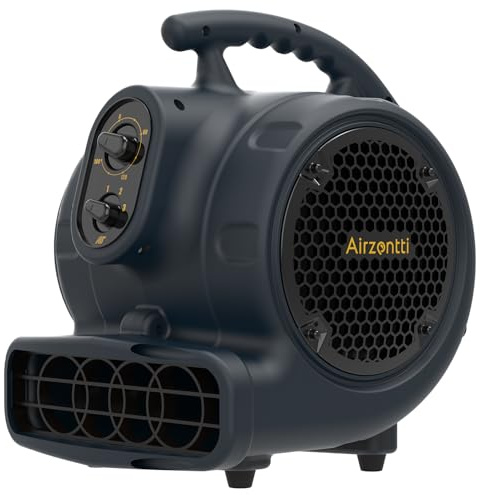 Airzentti 1/4 HP 1100 CFM Industrial Air Mover Blower Fan, High Velocity Floor & Carpet Dryer, 3-Speed Heavy Duty Utility Fan with 3-HR Timer for Water Damage Restoration, ETL Listed - Charcoal Blue