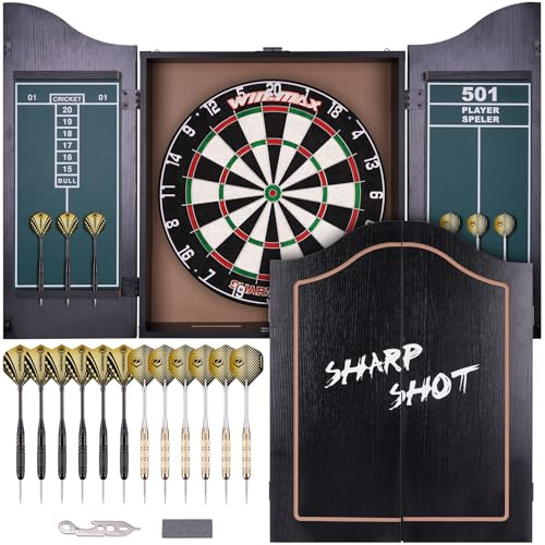 WIN.MAX darttavla – borst stålspets darttavla för vuxna borst stålspets darttavla set med 12 dartmetall (darttavla och skåpset)
