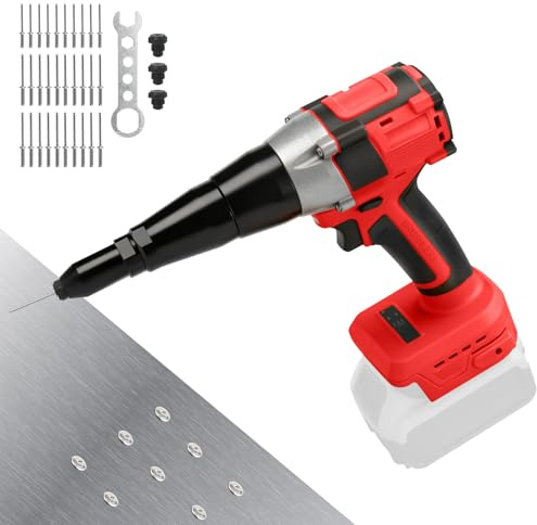 Roadtime Pistola Remachadora a Batería Compatible con Milwaukee 18V Batería(sin batería), 120000N Herramienta de remache ciego sin Escobillas,luz LED incl. 3 Adaptadores para remaches de 2.4-5 mm