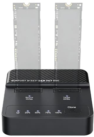 M.2 NVMe & SATA Docking Station, Duplicator Offline Clone Station 20Gbps Dual Bay M2 NVMe SSD Carcasa USB 3.2 Gen 2 Reader Duplicator Offline Clone Station para NVMe 2230/2242/2260/2280