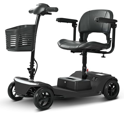 TUPOSTAR Roter, Faltbarer 4-Rad-Elektromobil, Elektrischer Rollstuhl FüR Senioren, Elektrische Elektromobile, Elektromobil Mit 24–40 Km Reichweite,Schwarz