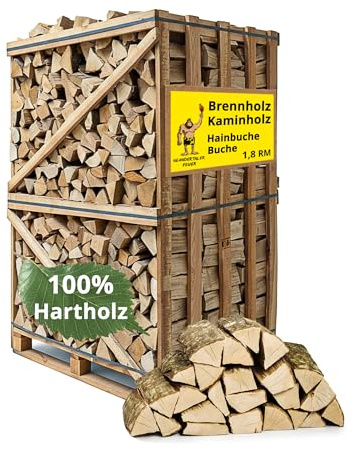 Neandertaler Feuer Brennholz Kaminholz Hartholz - 1,8RM Box 25 cm Holz für Kamin Ofen Pizzaofen Grill Smoker Kaminofen Holzofen | 1,8 Raummeter Feuerholz Buchenholz auf Palette | Firewood Woodfire
