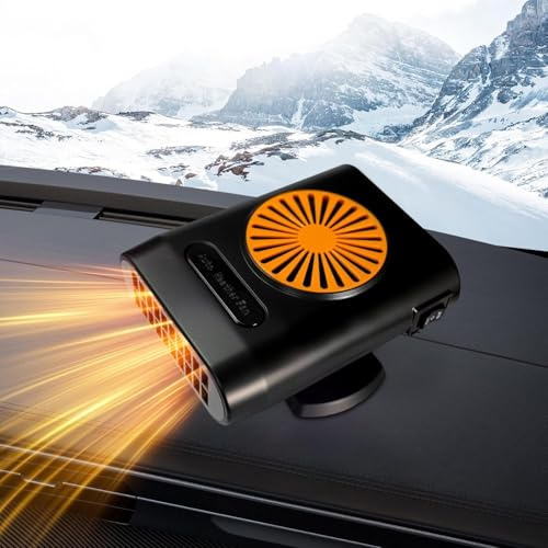 KQLHLHDYZ Chauffage de voiture 200W, chauffage de voiture portable 12V avec prise allume-cigare, chauffage rapide 2 en 1 dégivrage désembuage base rotative 360°, désembueur de pare-brise de voiture