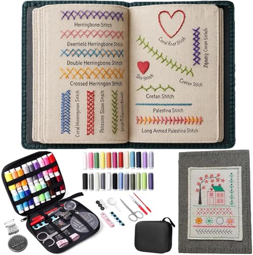 Pipihome Embroidery Stitch Book, Kreativ Sticken Set für Anfänger Erwachsene, DIY Embroidery Kit, Stickbuch zum Selber Sticken, Tragbar Stickbuch mit Schritt-Anleitungen für 143 Stiche