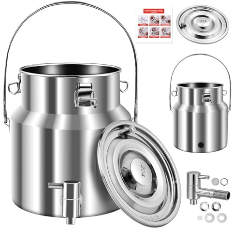 304 Stainless Steel Milk Can with Spigot 1.3 Gallon 5 Liter, Stainless Steel Water Dispenser Jug Milk Dispenser for Fridge Gallon, Metal Beverage Drink Pail Bucket for Milk Wine Oil
