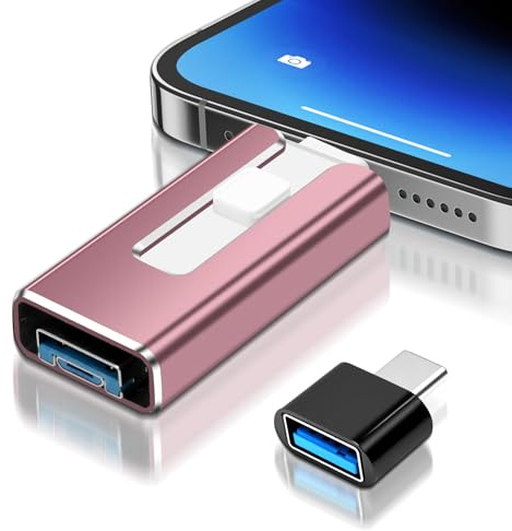 Pendrive USB 128GB para i-Phone, 4 en 1 Pendrive USB para i-Phone/Pad/móvil Android/PC, PendriveUSB 3.0 Flash Drive de Alta Velocidad, Plug-and-Play - Respaldo de Fotos y vídeos, Rosa