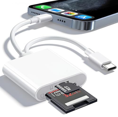 SD Card Reader, SD Card Adapter with SD MicroSD USBC Memory Card Reader for iPhone 15 16, iPad, Mac, MacBook Pro/Air, Android and More USB-C/Type C Devices (USBC 2IN2)